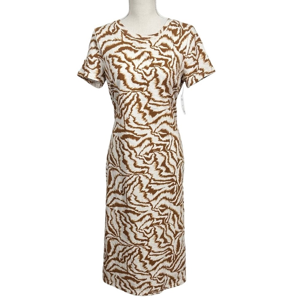 Nine West Animal Print Midi Dress Size S Cotton Travel Resort Beach Neutral